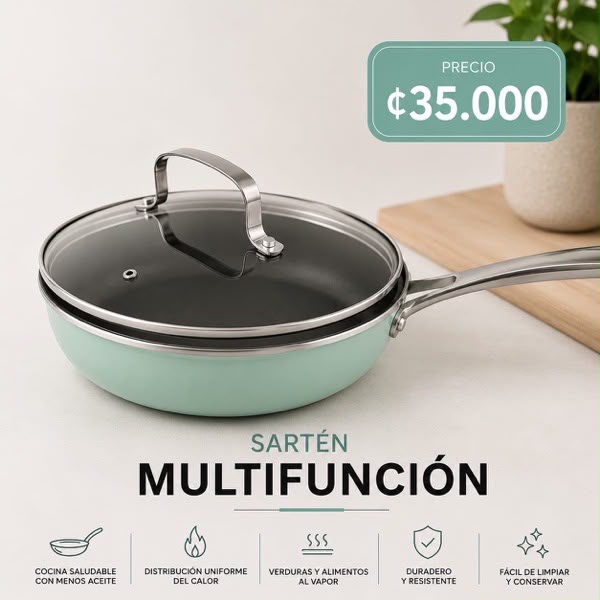 SARTEN MULTIFUNCIONAL CON TAPA PARA TU COCINA