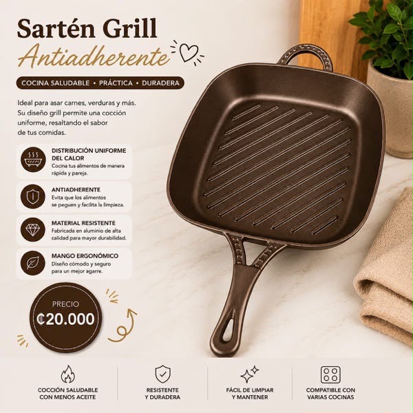 SARTEN GRILL ANTIADHERENTE DE ALUMINIO